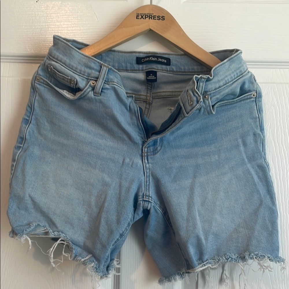 Calvin Klein Blue Jean Shorts Distressed Frayed Hem